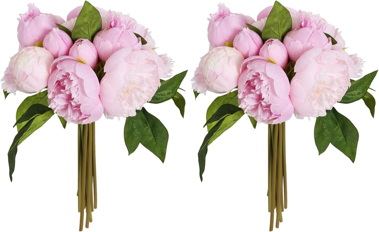 Silk Flowers 2 Bouquets Pink Fake Peonies 14 Heads Faux Peony Flowers with Stems for Wedding Decoration Bride Bouquet Faux Flowers Crafts Floral Arrangement